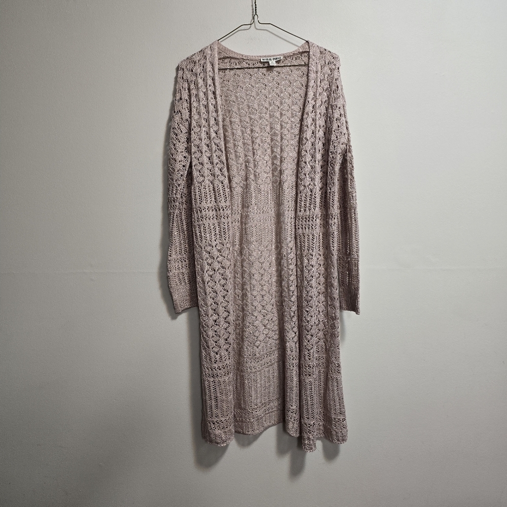 Moral Fiber Open Front Crochet Blush Knit Cardigan